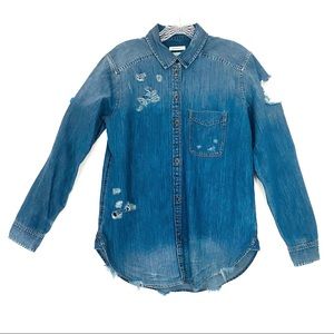 AE Distressed Oversized Denim Shirt Sz S
